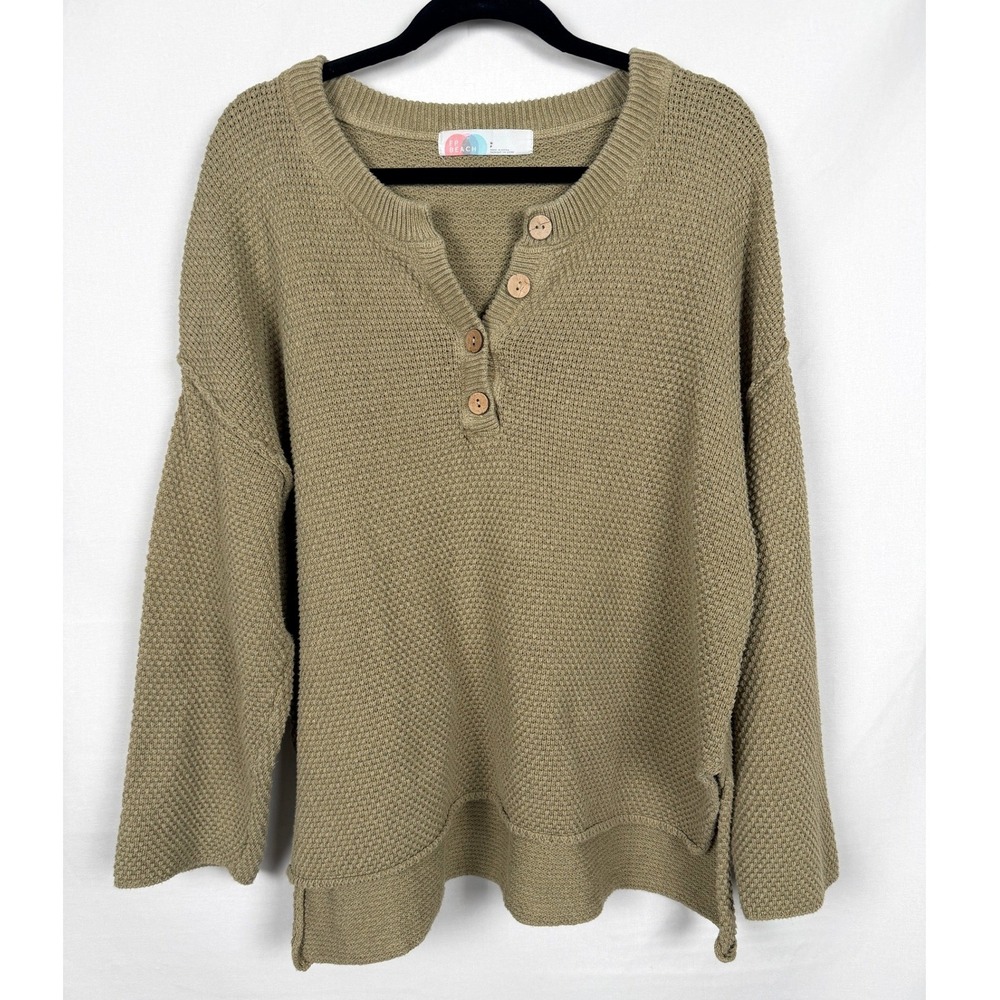 Free People FP Beach Oversized Hailee Sweater Size S Olive Green Coastal Boho